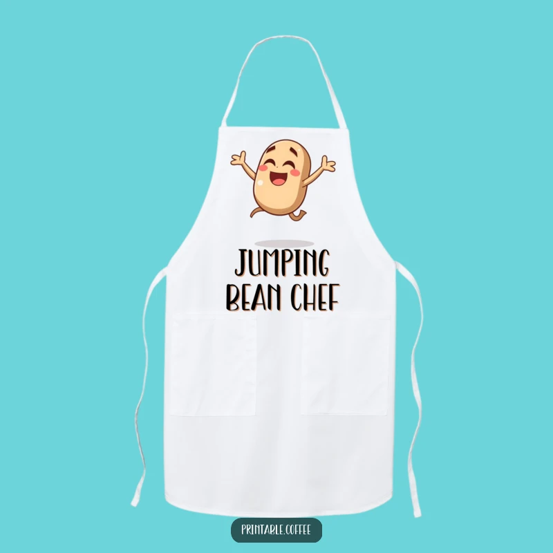 Funny Coffee Bean Jump Apron: Giggling Character Joyful Mid-Air Leap - Kitchen Fun & Hilarious Gift