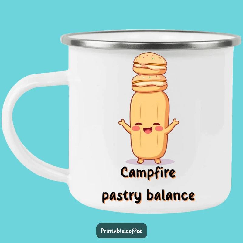Funny Baguette Pastry Stack Camping Mug Hilarious Outdoor Bread Companion Gift