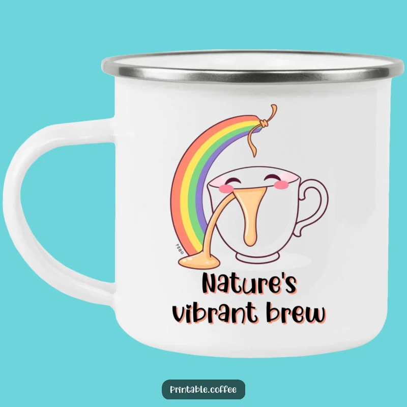 Funny Teacup Camping Mug: Rainbow Pourer, Outdoor Joyful Colorful Gift
