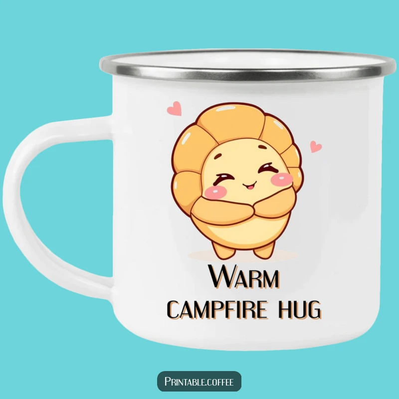Funny Hugging Croissant Enamel Camping Mug for Warm Adventures
