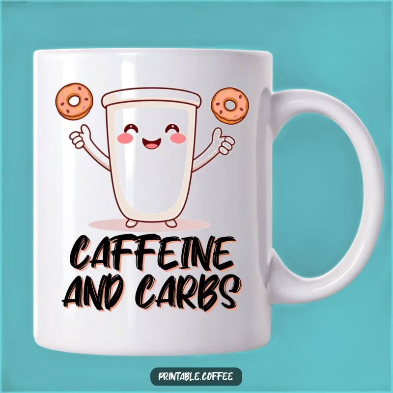 Funny Coffee & Donuts Mug: Smiling Cup Juggling, Perfect Breakfast Humor Gift