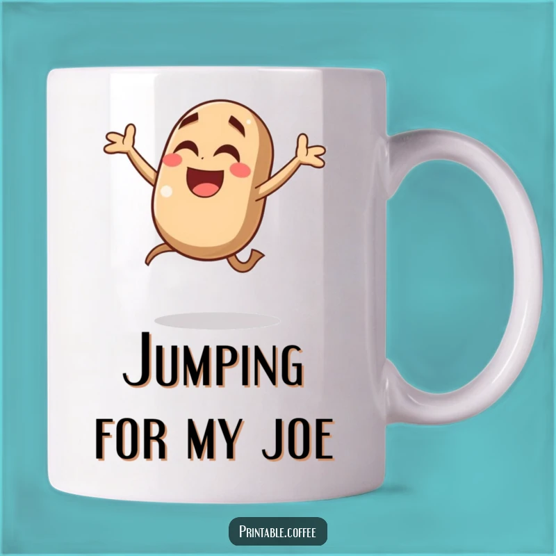 Funny Coffee Bean Jump Mug: Giggling Character Joyful Mid-Air Leap - Perfect Funny Gift