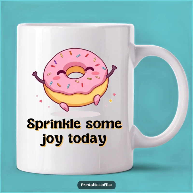Funny Donut Character Mug: Joyful Sprinkles Bouncing, Perfect Gift for Donut Lovers