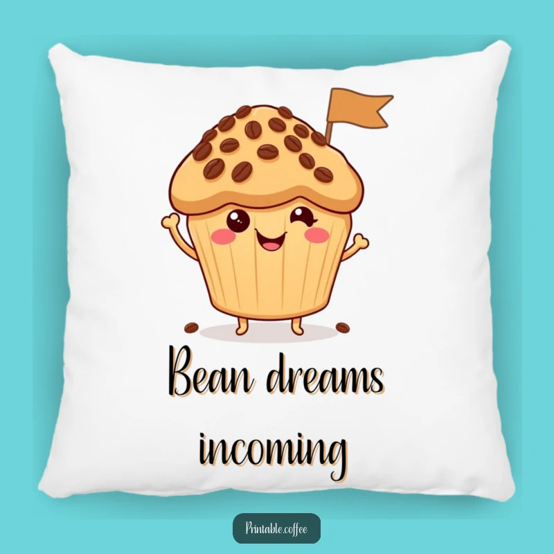Funny Muffin Pillow: Cozy Up with a Happy Character Waving Coffee Bean Flag Gift