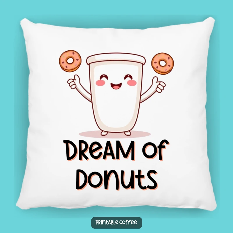 Funny Coffee Comfort Pillow: Smiling Cup Juggling Donuts, Cozy and Hilarious Accent