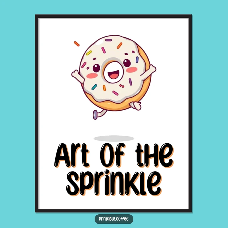 Funny Donut Jump Digital Art: Cheerful Sprinkled Print, Instant Funny Gift Download