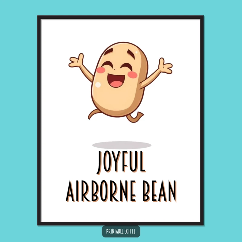 Funny Coffee Bean Jump Digital Art: Giggling Character Joyful Mid-Air Leap - Instant Joy & Hilarious Gift