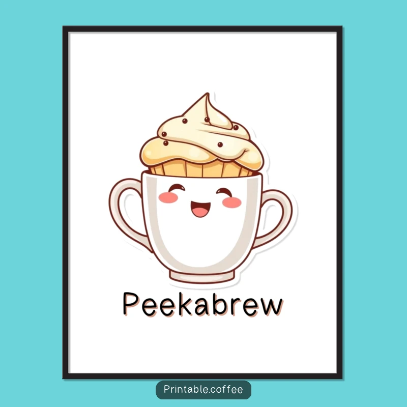 Funny Muffin Coffee Digital Print: Instant Peek-a-Boo Art Gift