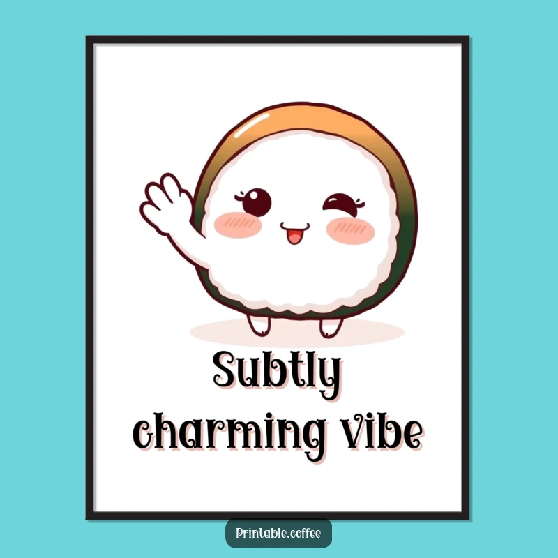 Funny Sushi Wave Digital Art Print: Blushing Character Printable Decor