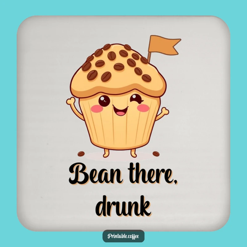 Funny Muffin Drink Coaster: Protect Surfaces with a Happy Coffee Bean Flag Character