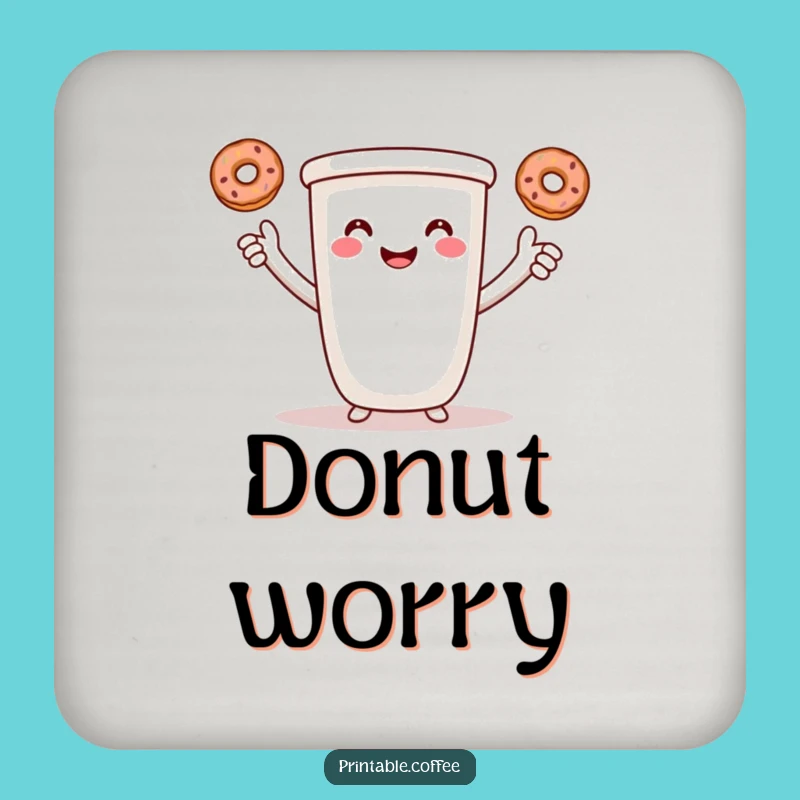 Funny Coffee Juggling Coaster: Smiling Cup with Donuts, Protect Surfaces with Humor