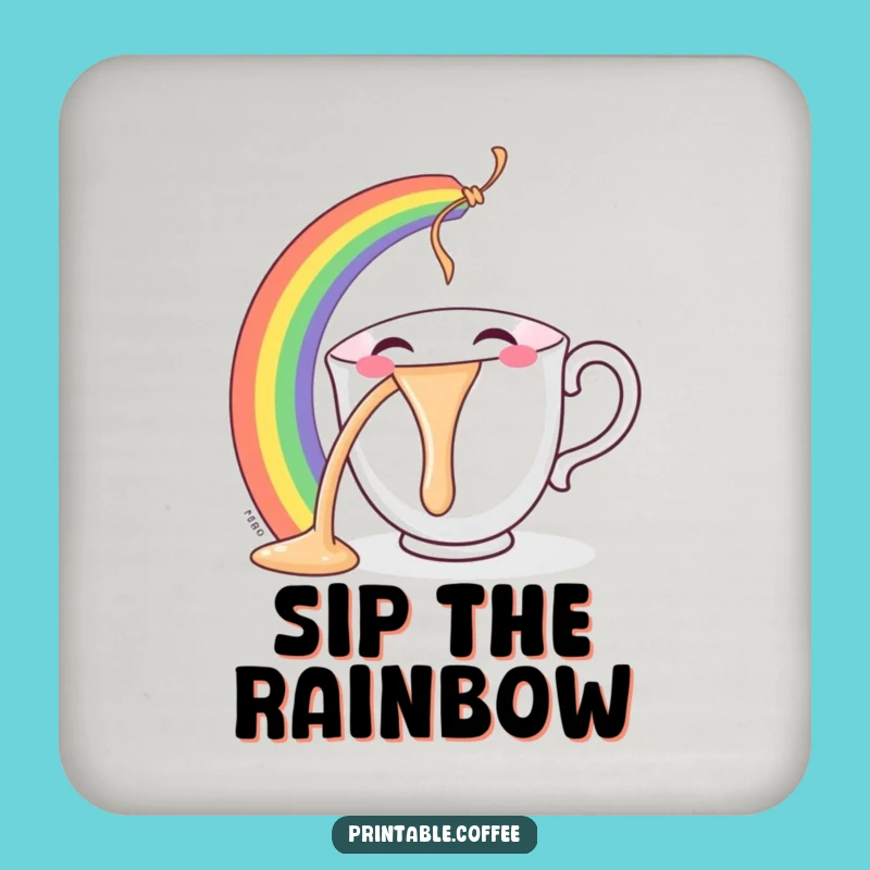 Funny Teacup Coaster: Glee Rainbow Pour, Protect Surface Gift