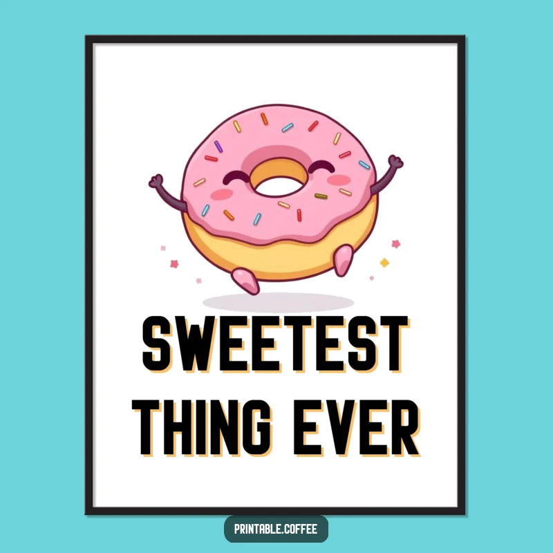 Funny Donut Poster: Bouncing Sprinkles Character Art, Joyful Wall Decor Gift