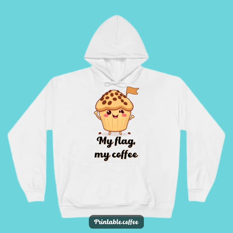 Funny Muffin Hoodie: Cozy Up with a Happy Character Waving Coffee Bean Flag Gift