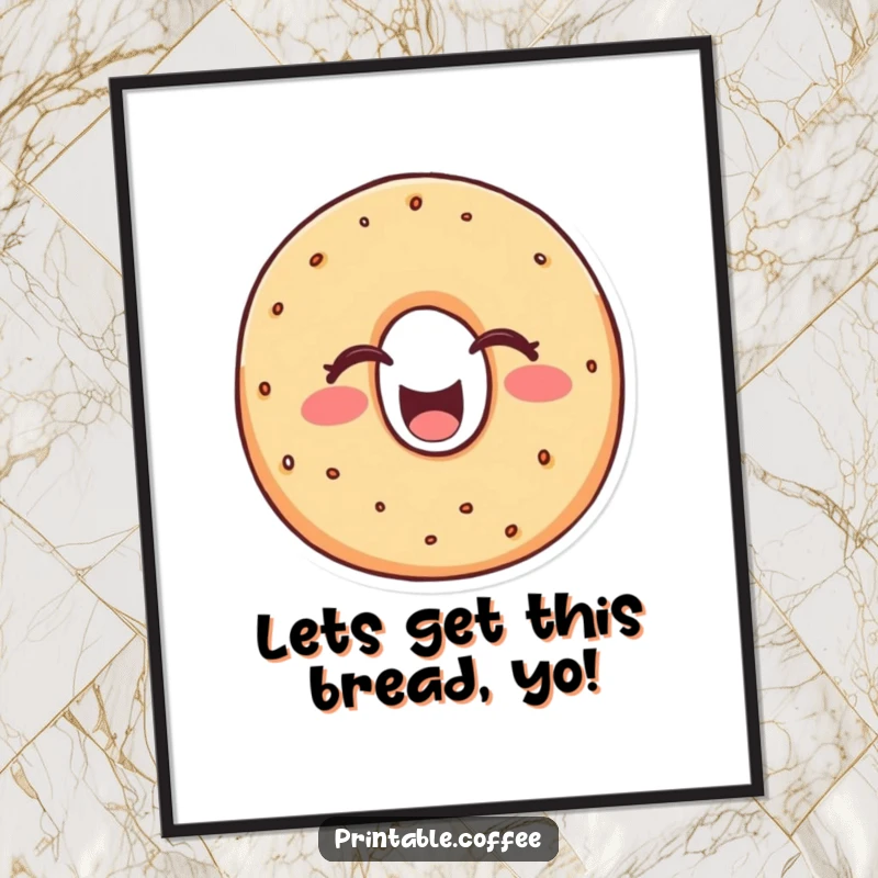 Funny Free Printable Wall Art: A cheerful bagel character eyes closed, laughing heartily, bringing contagious joy and humor home.