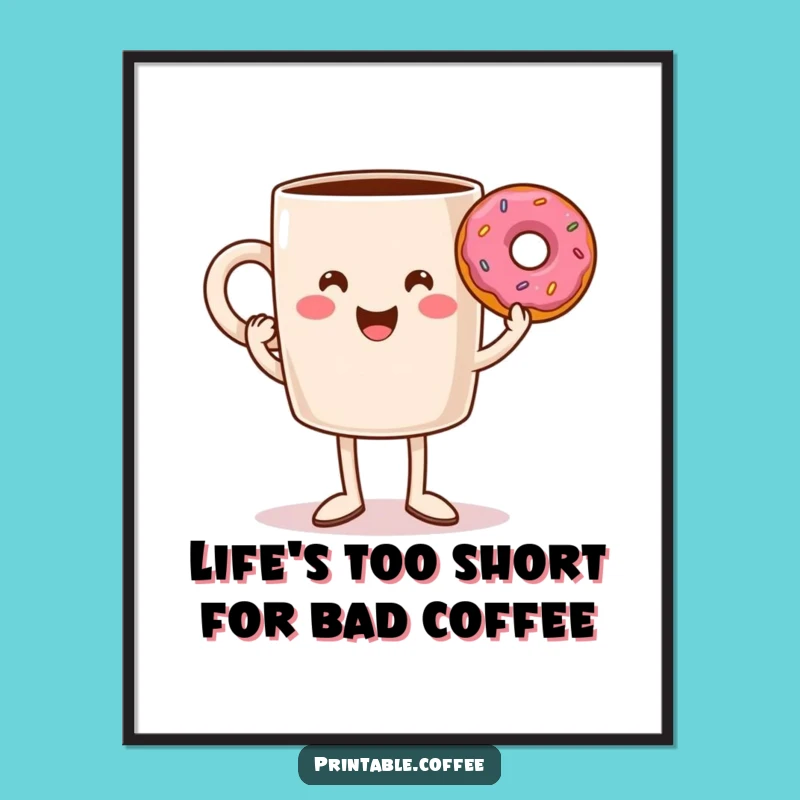 Funny Free Printable Wall Art: Coffee Mug's Donut Triumph for a Quirky Decor!