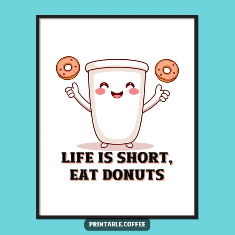 Funny Free Printable Coffee Wall Art: Donut Juggler Downloadable Decor