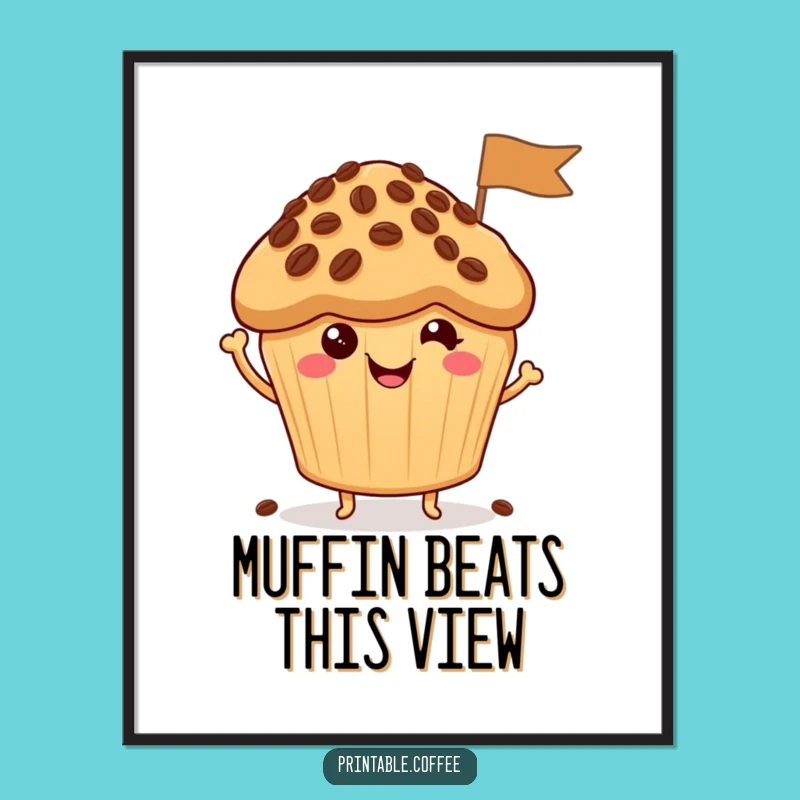 Funny Free Printable Wall Art: Waving Muffin Coffee Bean Flag Downloadable Art