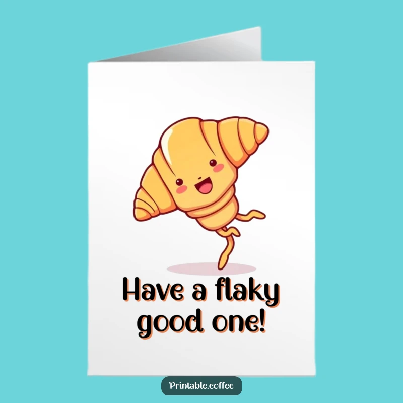 Free Printable Croissant Birthday Card: Funny Cartwheel Pastry Downloadable Gift