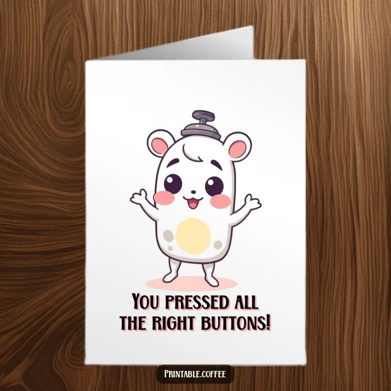 Funny Free Printable Congrats Card: A French press character shimmying with delight, celebrating achievements with a wiggle, printable art.
