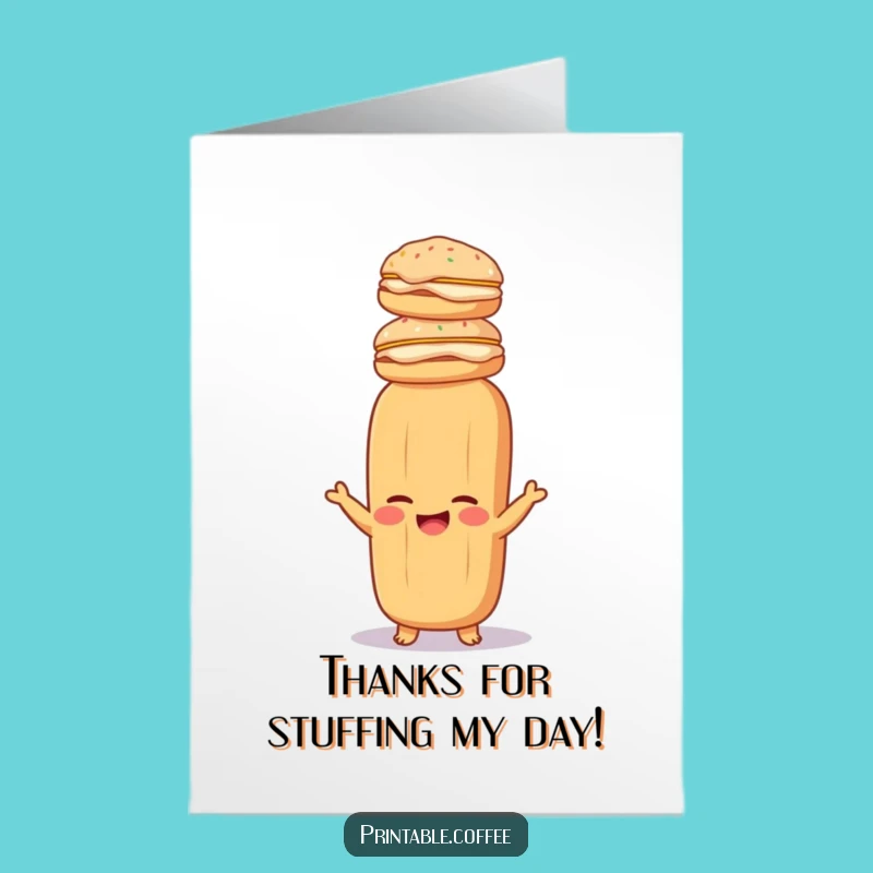 Free Printable Thank You Card: Baguette Pastry Stack Funny Downloadable Gift