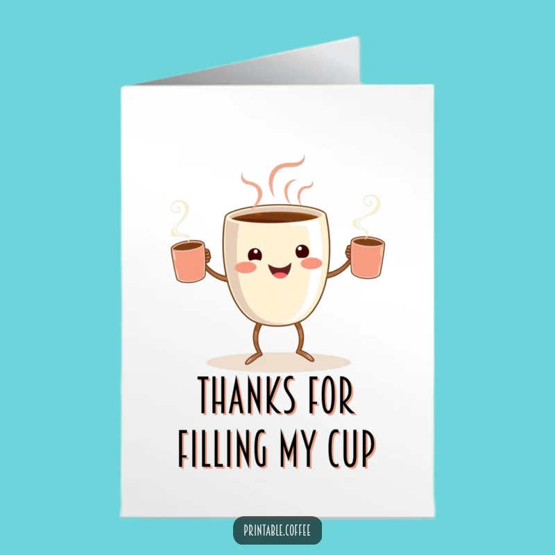 Free Printable Thank You Card: Juggling Coffee Cup Funny Downloadable Gift Appreciation
