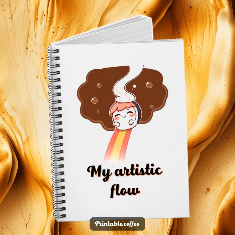 Funny notebook: A winking sushi character slides down a coffee steam rainbow, ideal for documenting creative ideas and dreams.