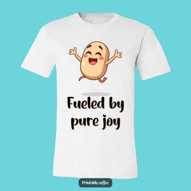 Funny Coffee Bean Jump T-Shirt: Giggling Character Joyful Mid-Air Leap - Hilarious Apparel & Gift
