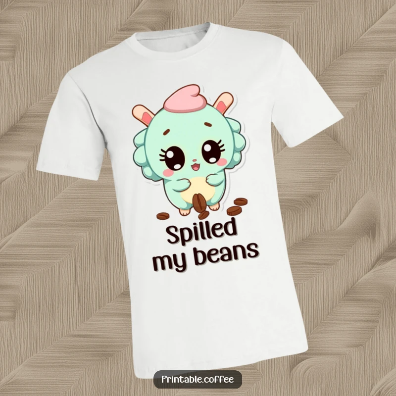 Funny T-Shirt with a surprised churro character with wide eyes, dropping a coffee bean, capturing a moment of shock.