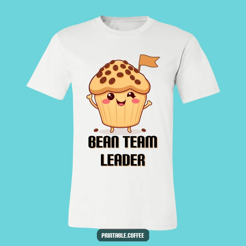 Funny Muffin T-Shirt: Happy Character with Coffee Bean Flag, Perfect for Casual Fun Gift