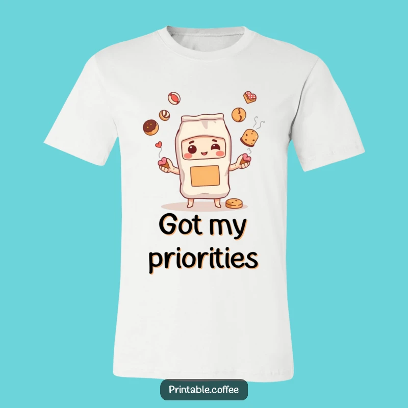 Funny Coffee Bag Juggling Pastries T-Shirt: Wear Your Sweet Obsession